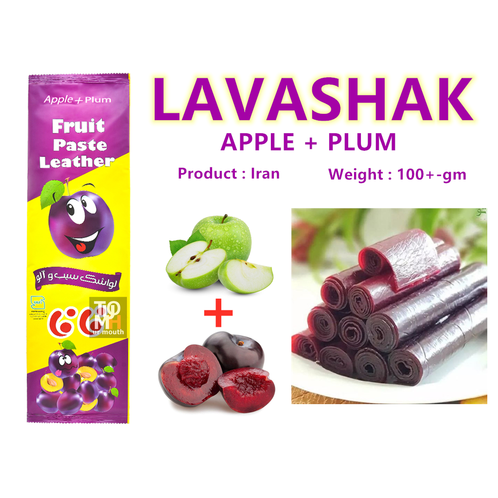 Fa Fa Mix Fruit Healthy Snack Flat Fruit Sour Lavashak Fruit Leather ( Apple + Sour Cherry ) + ( Apple + Plum ) - 100g ( Pack 2 )