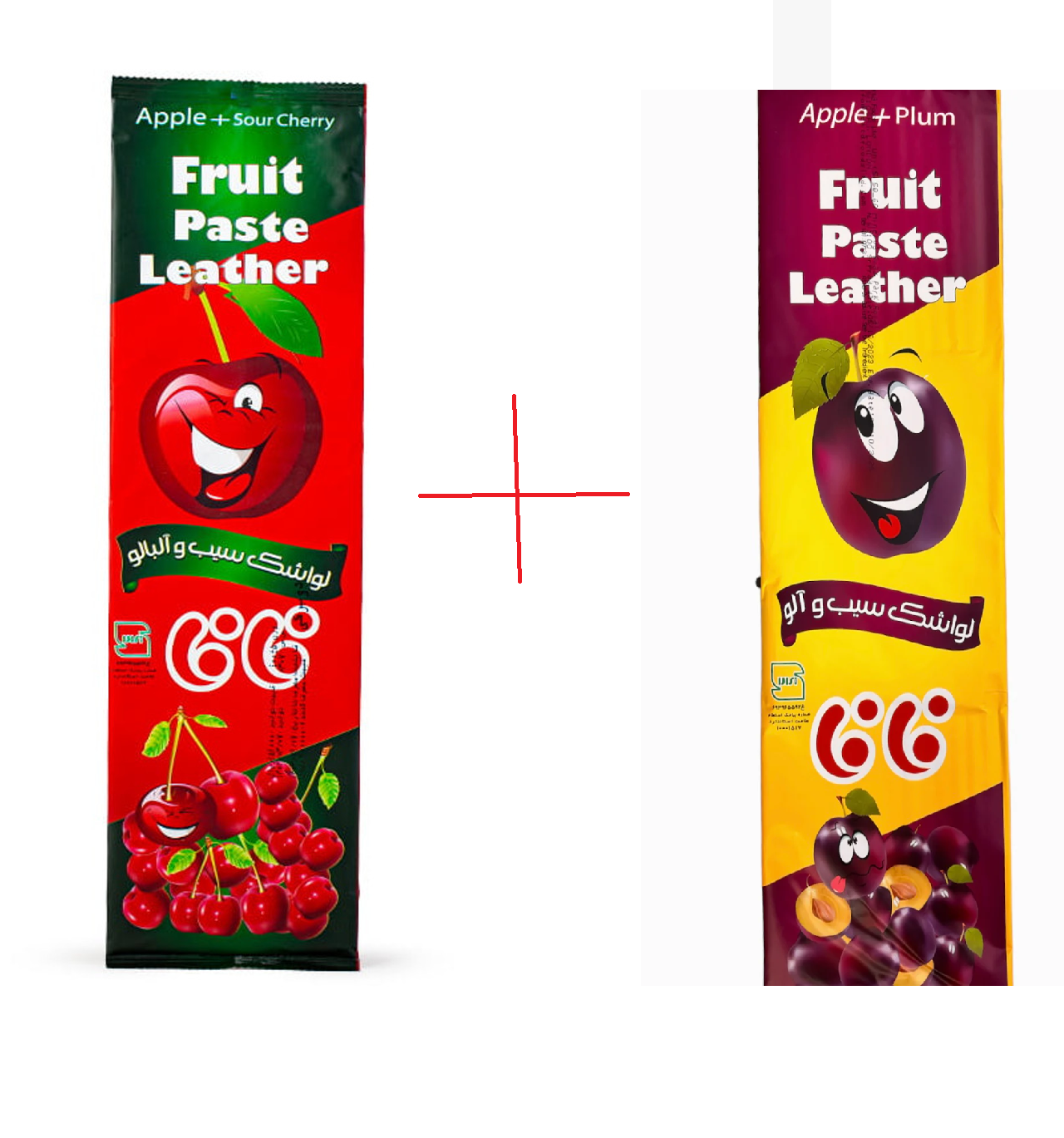 Fa Fa Mix Fruit Healthy Snack Flat Fruit Sour Lavashak Fruit Leather ( Apple + Sour Cherry ) + ( Apple + Plum ) - 100g ( Pack 2 )
