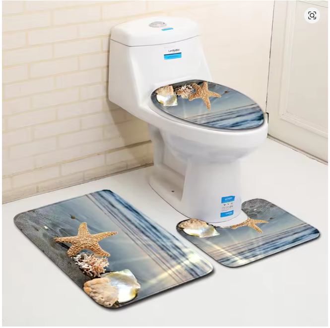 3 Piece Set Beach Shells Floor Mat Door Mat Bathroom Carpet Bathroom Carpets Toilet Seat Cover Floor Mat Bathroom Decor