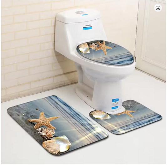 3 Piece Set Beach Shells Floor Mat Door Mat Bathroom Carpet Bathroom Carpets Toilet Seat Cover Floor Mat Bathroom Decor