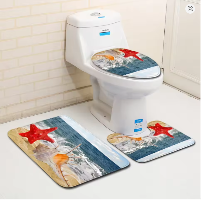 3 Piece Set Beach Shells Floor Mat Door Mat Bathroom Carpet Bathroom Carpets Toilet Seat Cover Floor Mat Bathroom Decor