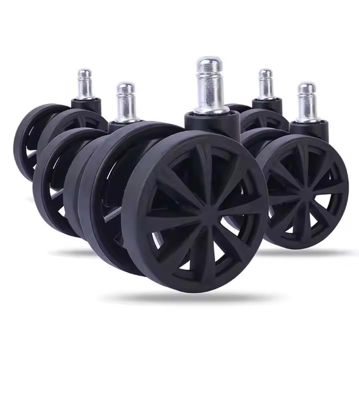 eBransa Set of 5 Pcs 11mm Universal Fit Size Replacement Caster Wheels, Chair Casters, Rollerblade for Office Chairs, Gaming Chair, Computer Desk Chair Swivel Furniture Chair, Easy installation Black