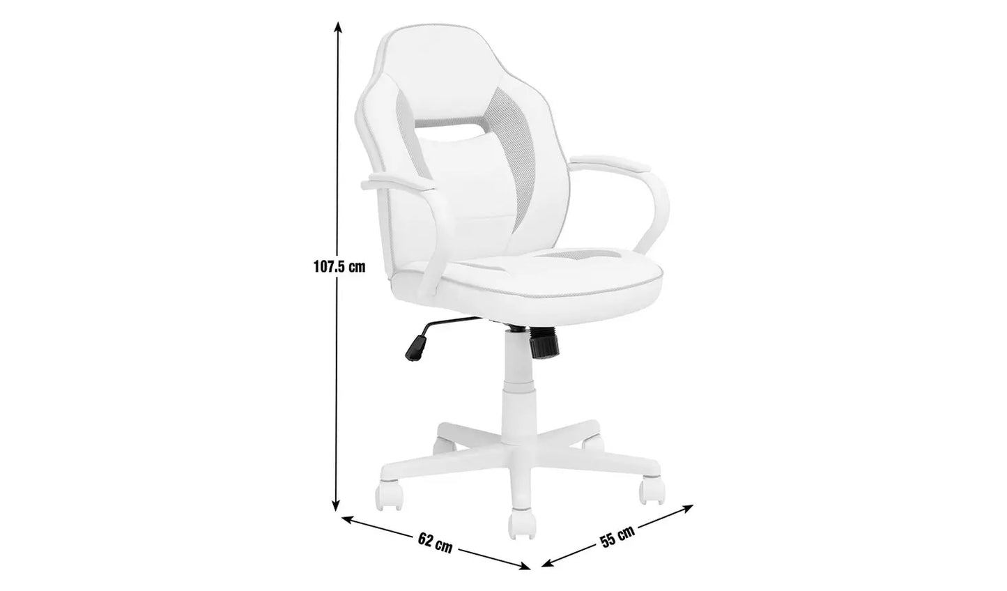 New - Argos Home Faux Leather Mid Back Gaming Chair -White & Black