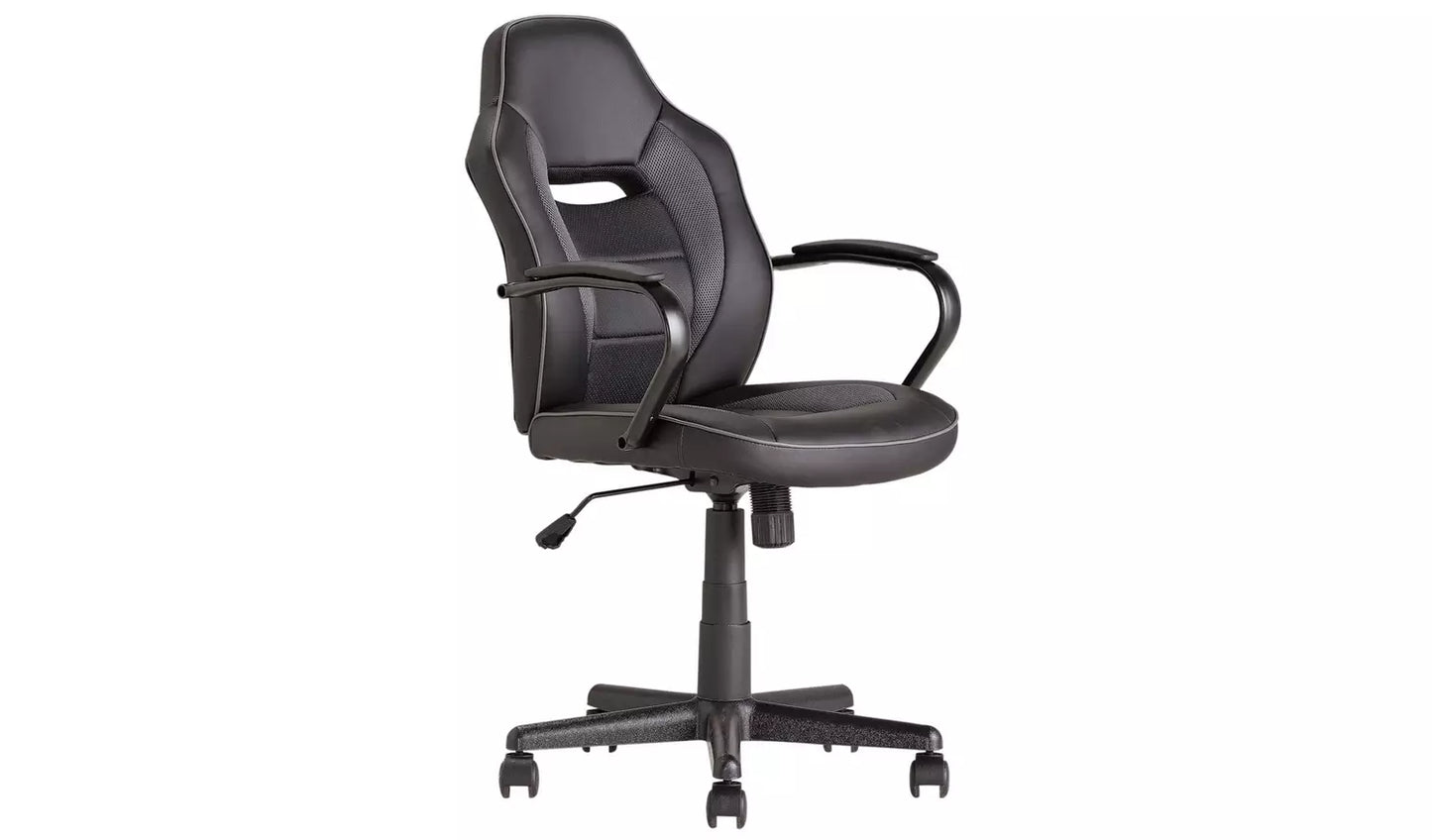 NEW - Argos Home Faux Leather Mid Back Gaming Chair - Black