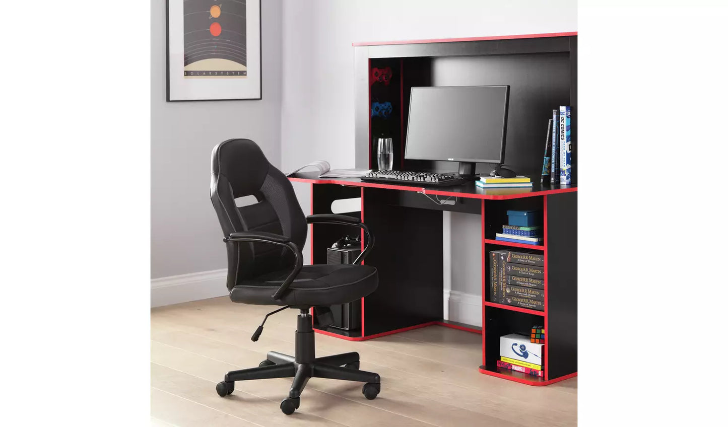 NEW - Argos Home Faux Leather Mid Back Gaming Chair - Black