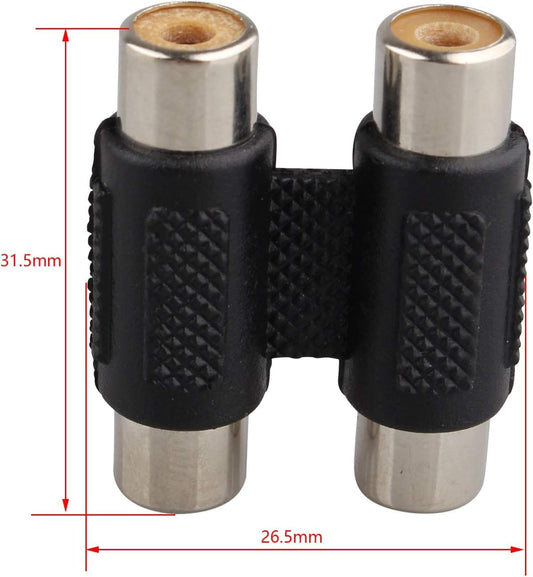 eBransa Twin/Dual RCA Female to Female Coupler Audio Extension Adapter for Gaming Chair Audio Connectivity, Record Player CD MP3 Reciever Amplifier Stereo Phono Cable Black