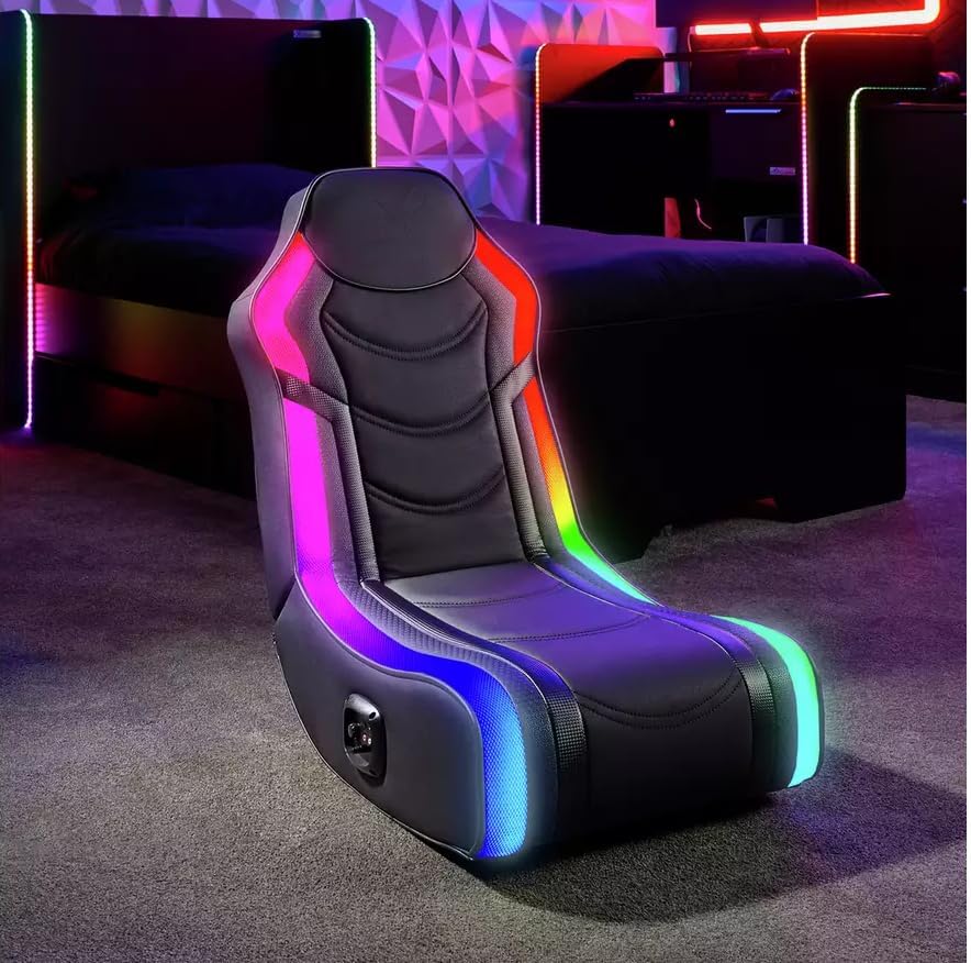 X Rocker Chimera MK2 RGB Sync Junior Floor Rocker, Light Up LED Gaming Seat with 2 Audio Speakers, RGB Lighting Options, 2.0 Audio Speakers, Folding Seat for PS4, PS5, XBOX, Switch - Black