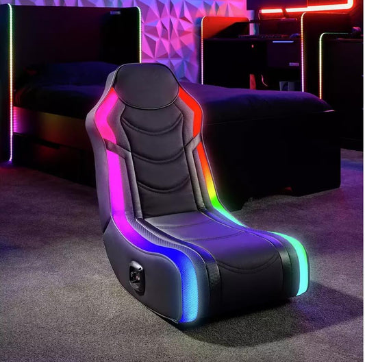X Rocker Chimera MK2 RGB Sync Junior Floor Rocker, Light Up LED Gaming Seat with 2 Audio Speakers, RGB Lighting Options, 2.0 Audio Speakers, Folding Seat for PS4, PS5, XBOX, Switch - Black