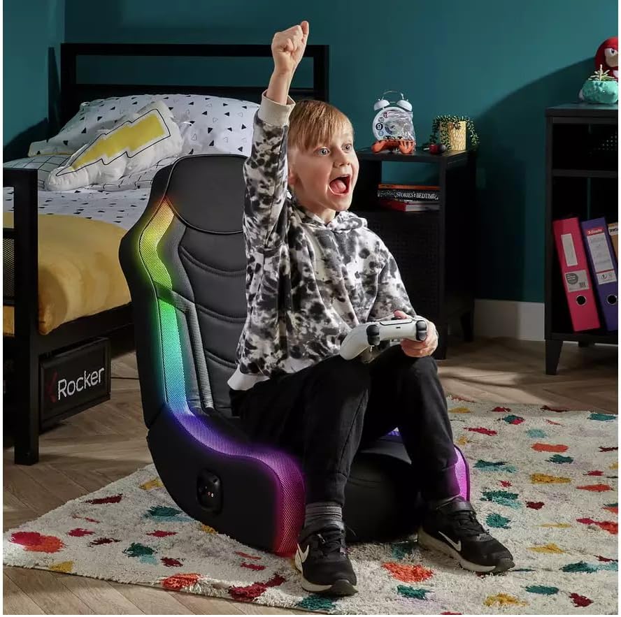 X Rocker Chimera MK2 RGB Sync Junior Floor Rocker, Light Up LED Gaming Seat with 2 Audio Speakers, RGB Lighting Options, 2.0 Audio Speakers, Folding Seat for PS4, PS5, XBOX, Switch - Black