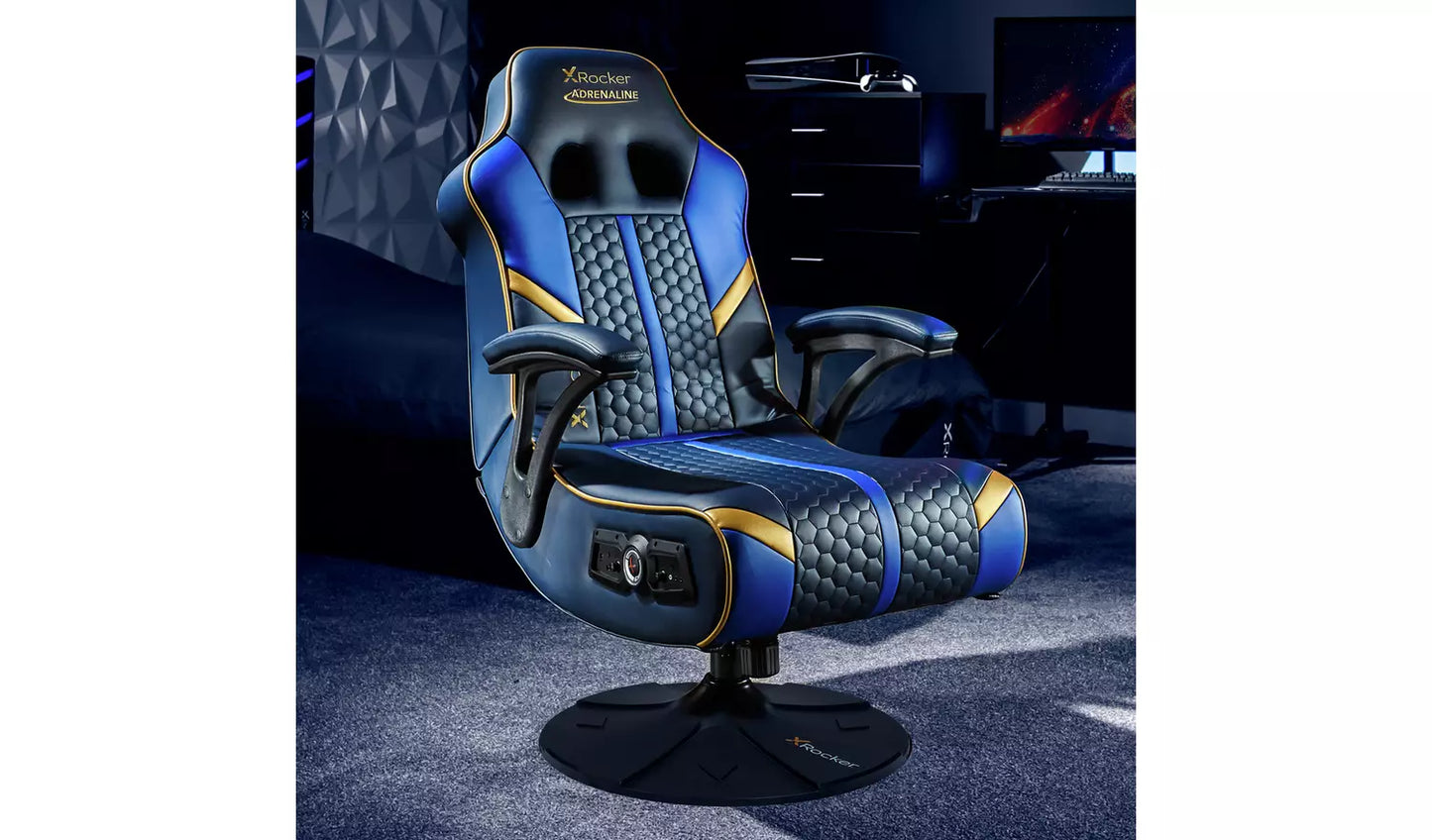 New - X Rocker Adrenaline V3 2.1 Bluetooth Audio Gaming Chair Blue