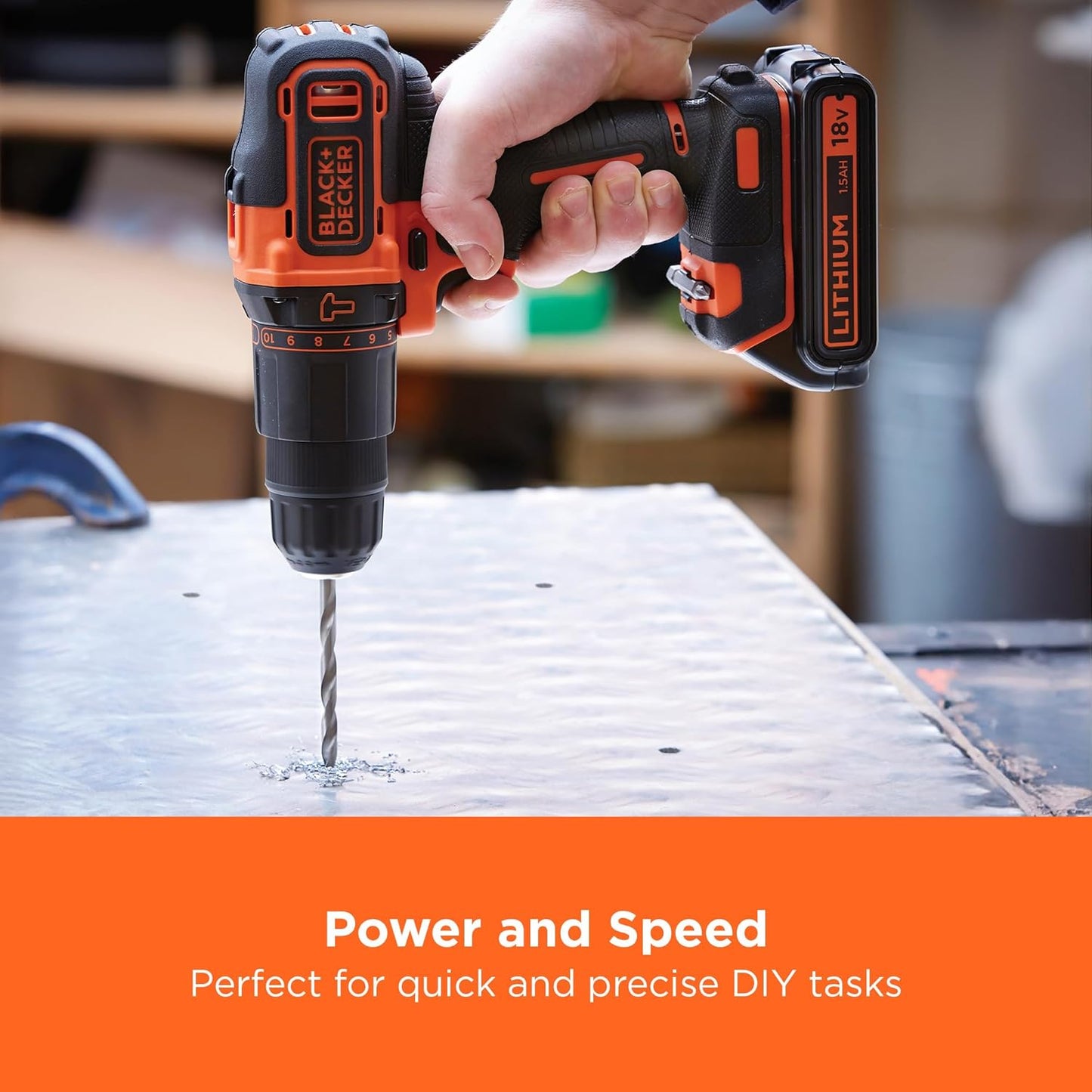 Black + Decker 18V Cordless Hammer Drill with Battery