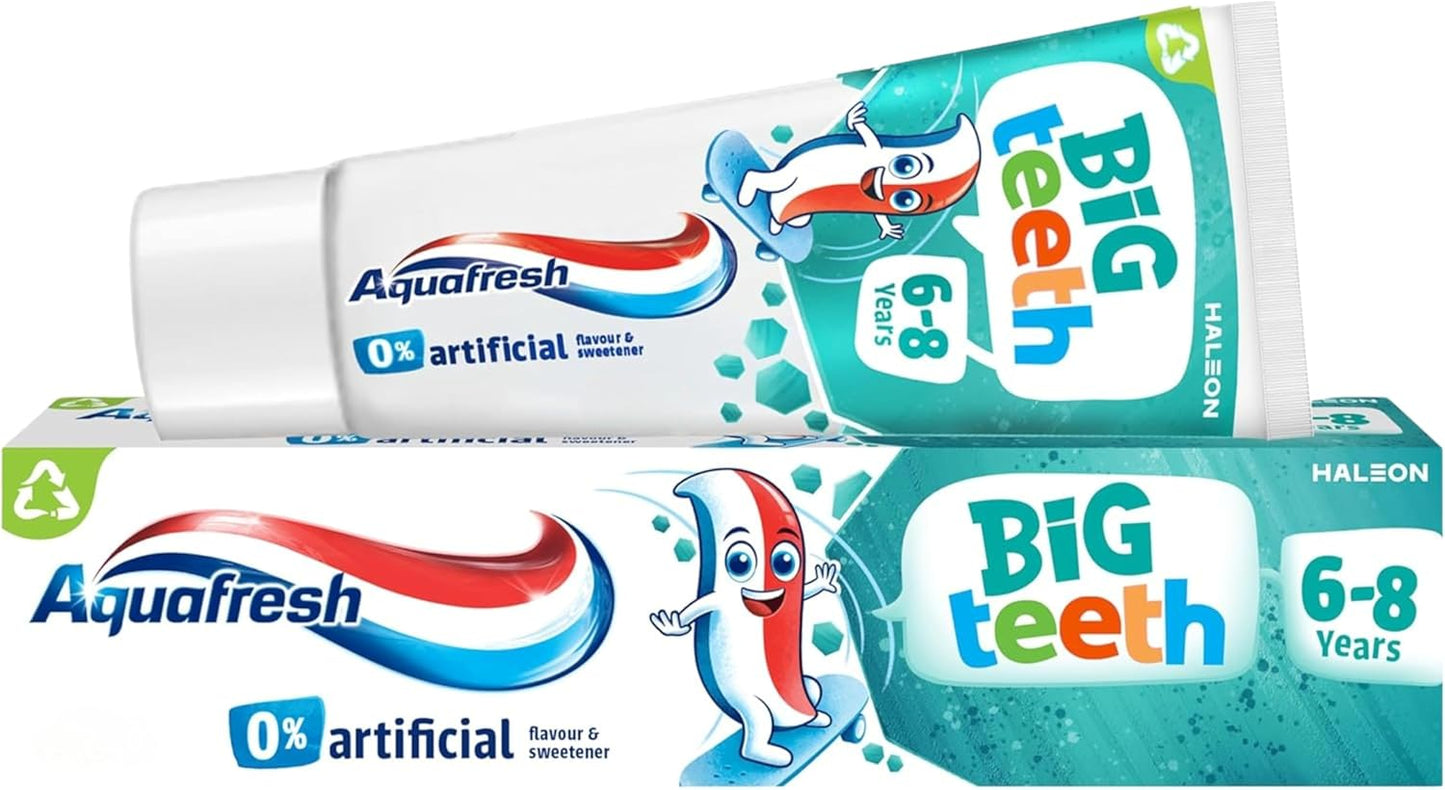 Kids Toothpaste - Aquafresh Big Teeth Fluoride Expert Protection for 6-8 Years Kids 0% Artificial Flavoured 50ml