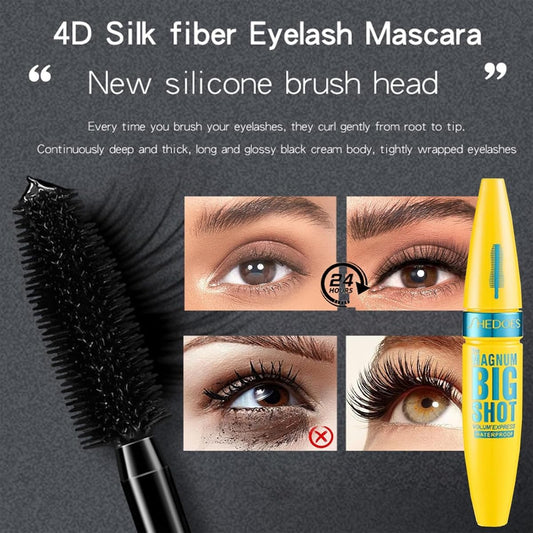 4D Silk Fiber Black Mascaras - 3PCS Different Brush Heads Mascaras - Black Volume and Length Waterproof - Extra Long Thick & Voluminous Lash Mascaras - Not Blooming Curling Natural Eye Makeup10ML