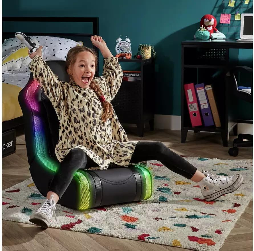 X Rocker Chimera MK2 RGB Sync Junior Floor Rocker, Light Up LED Gaming Seat with 2 Audio Speakers, RGB Lighting Options, 2.0 Audio Speakers, Folding Seat for PS4, PS5, XBOX, Switch - Black