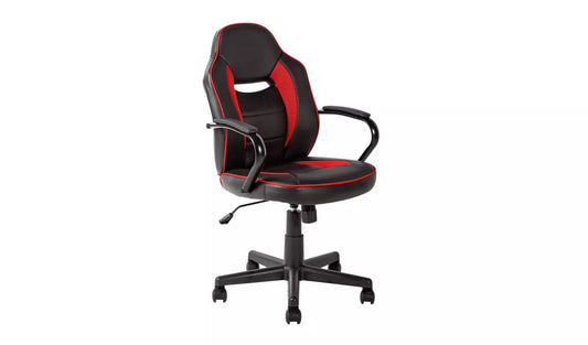 New - Argos Home Faux Leather Mid Back Gaming Chair - Red & Black