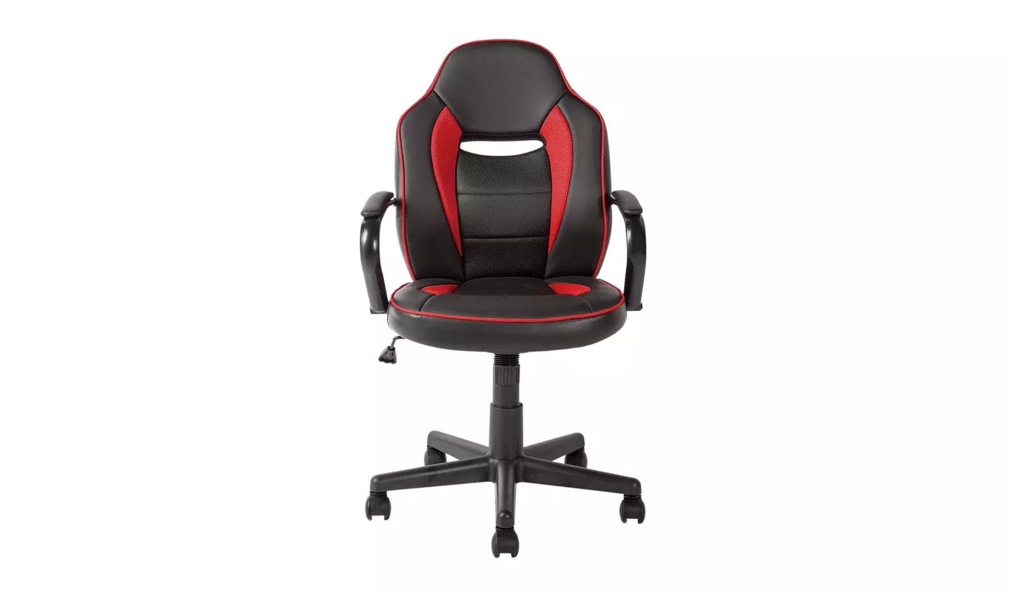 New - Argos Home Faux Leather Mid Back Gaming Chair - Red & Black