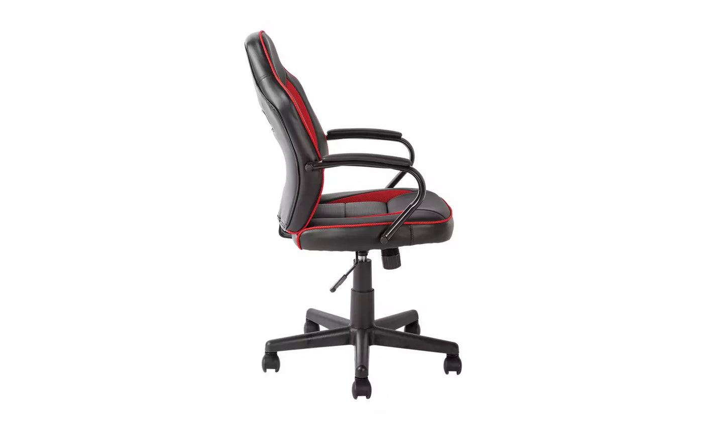 New - Argos Home Faux Leather Mid Back Gaming Chair - Red & Black