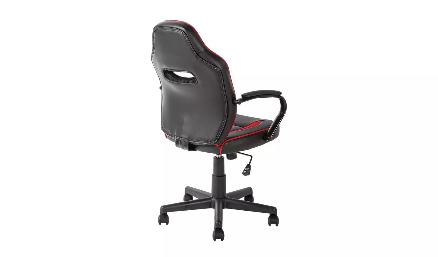 New - Argos Home Faux Leather Mid Back Gaming Chair - Red & Black