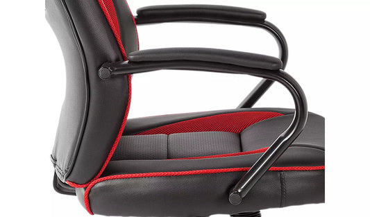 New - Argos Home Faux Leather Mid Back Gaming Chair - Red & Black
