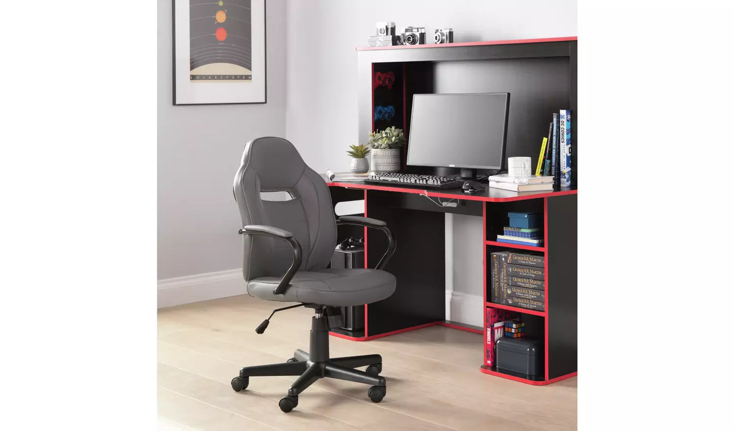 New - Argos Home Faux Leather Gaming Chair - Grey