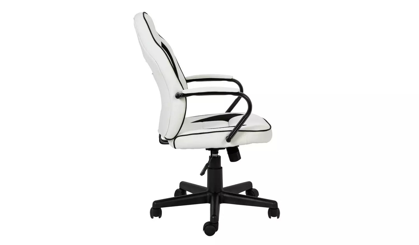 New - Argos Home Faux Leather Mid Back Gaming Chair -White & Black