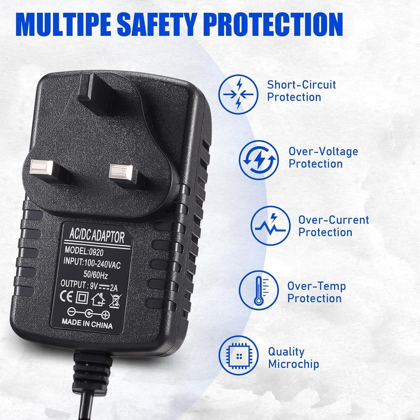 eBransa 2 x ( 9V 2A ) Power Adapter, AC Adapter 100-240V to 12v DC Power Supply Driver Transformer Universal Power Adapter 5.5mm x 2.1mm Jack for LED Strip Lights, Router, CCTV Camera, Monitor, Gaming Chairs - 1.5M