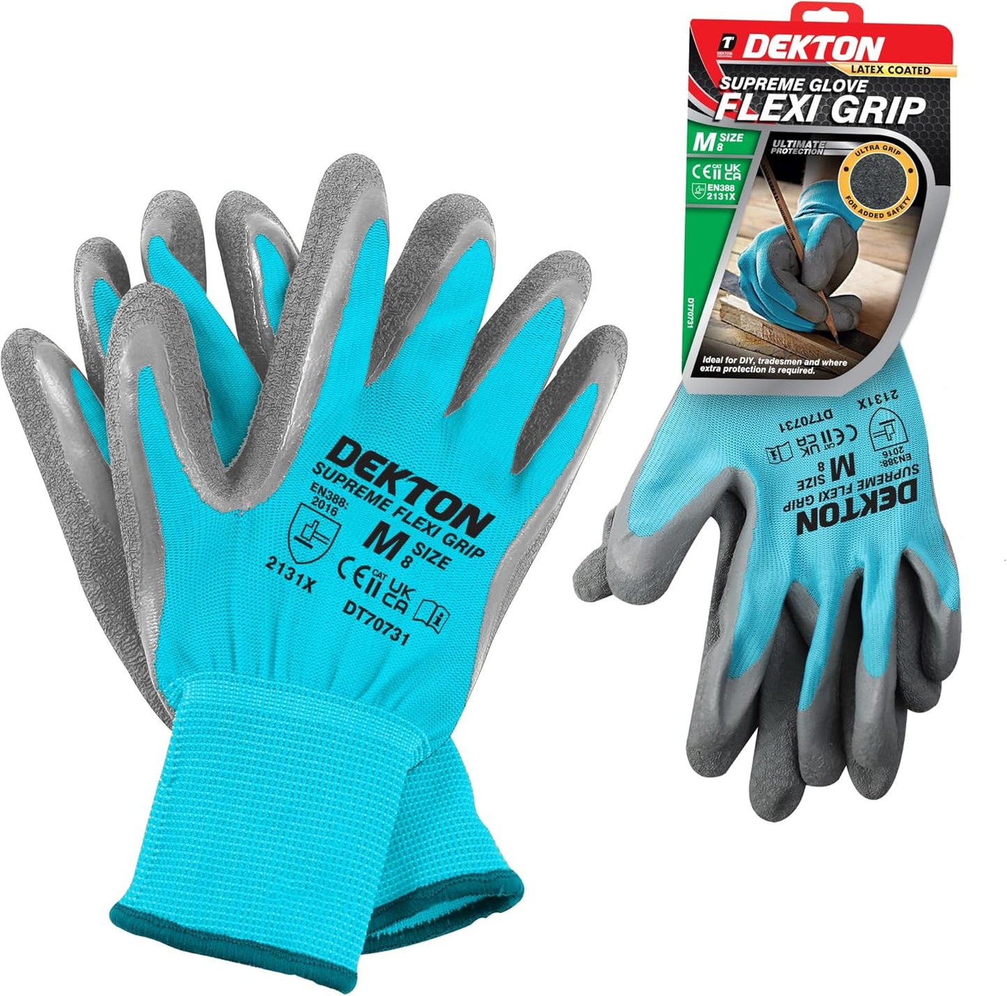 Dekton Flexi Grip Latex Coated Working Gloves | Ultimate Protection for DIY and Tradesmen | Ultra Grip Material | CE Cat 2 and EN388 Certified | Ideal for Protection in Various Task( M, L, XL )
