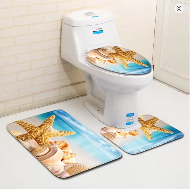 3 Piece Set Beach Shells Floor Mat Door Mat Bathroom Carpet Bathroom Carpets Toilet Seat Cover Floor Mat Bathroom Decor