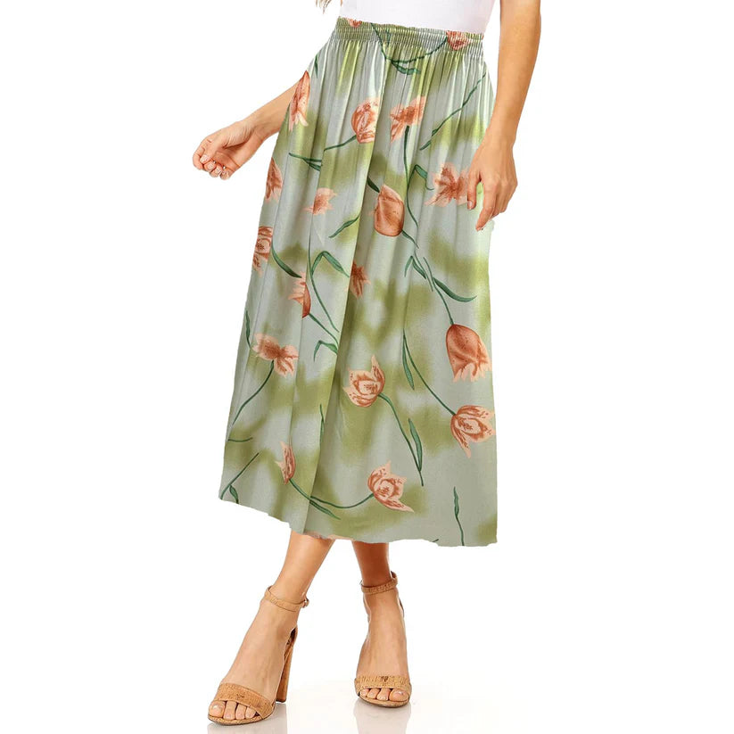 Women's Summer Skirt Elegant Floral Prints Elasticated Waist Lightweight & Comfy