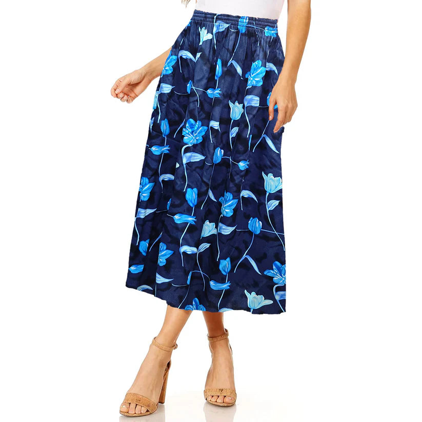 Women's Summer Skirt Elegant Floral Prints Elasticated Waist Lightweight & Comfy