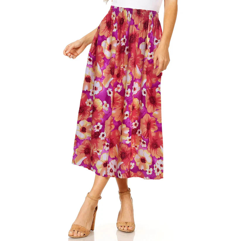 Women's Summer Skirt Elegant Floral Prints Elasticated Waist Lightweight & Comfy