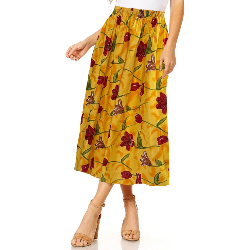 Women's Summer Skirt Elegant Floral Prints Elasticated Waist Lightweight & Comfy