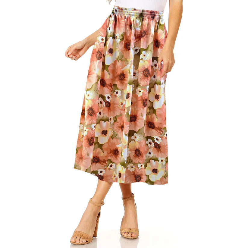 Women's Summer Skirt Elegant Floral Prints Elasticated Waist Lightweight & Comfy