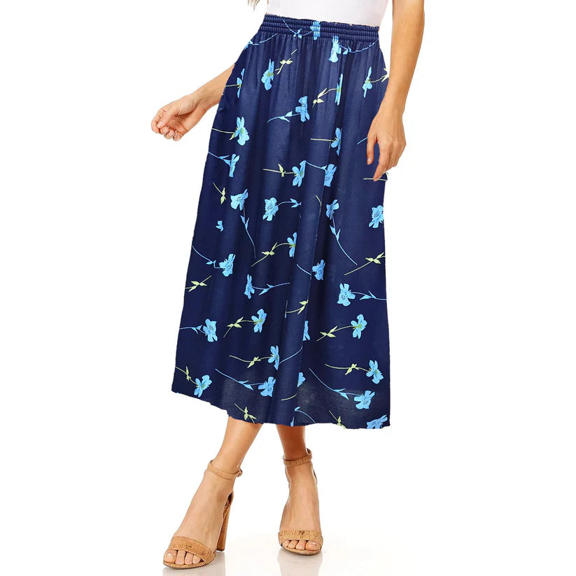 Women's Summer Skirt Elegant Floral Prints Elasticated Waist Lightweight & Comfy