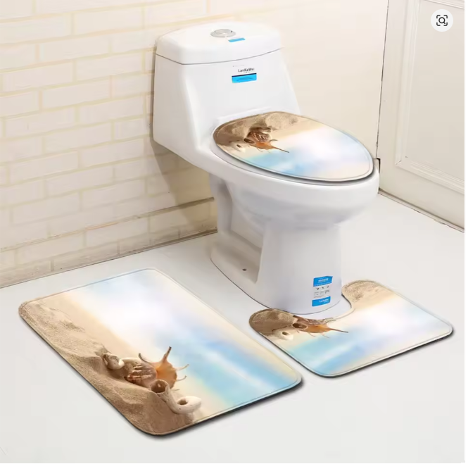 3 Piece Set Beach Shells Floor Mat Door Mat Bathroom Carpet Bathroom Carpets Toilet Seat Cover Floor Mat Bathroom Decor