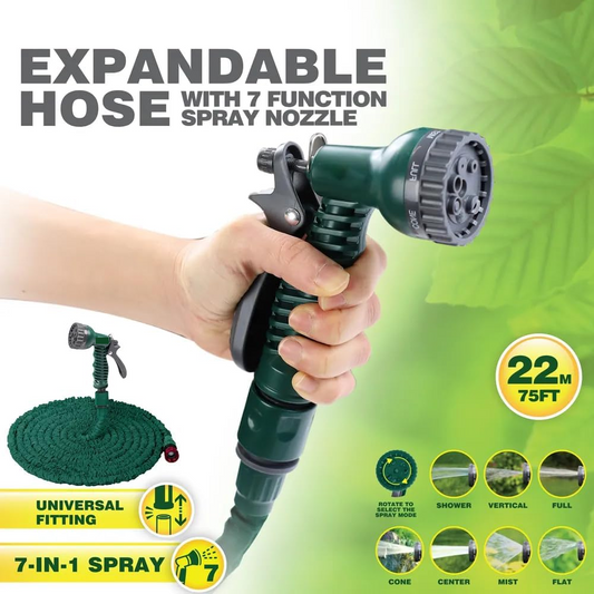 Dekton Expandable Hose With 7 Function Spray Nozzle 22m