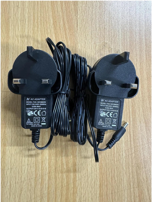 UK Plug 12 volt 1000mA Black Power Supply Adapter Charger - 4.0mm x 1.7mm - 1.5M ( Pack of 2 )