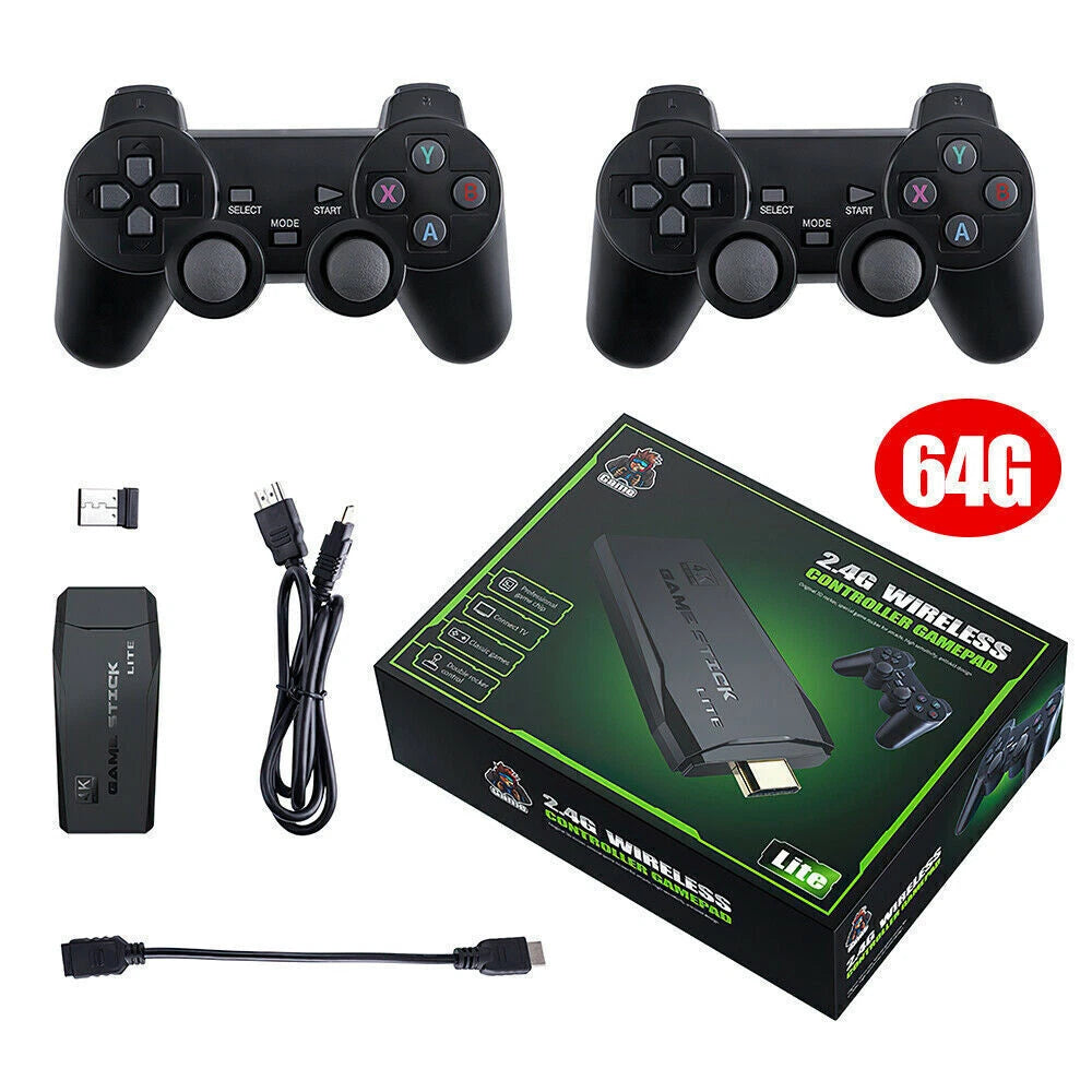 TV 64G Built-in 20000 Games Stick 2 Wireless Controller Gamepad 4K HD Video Game Console