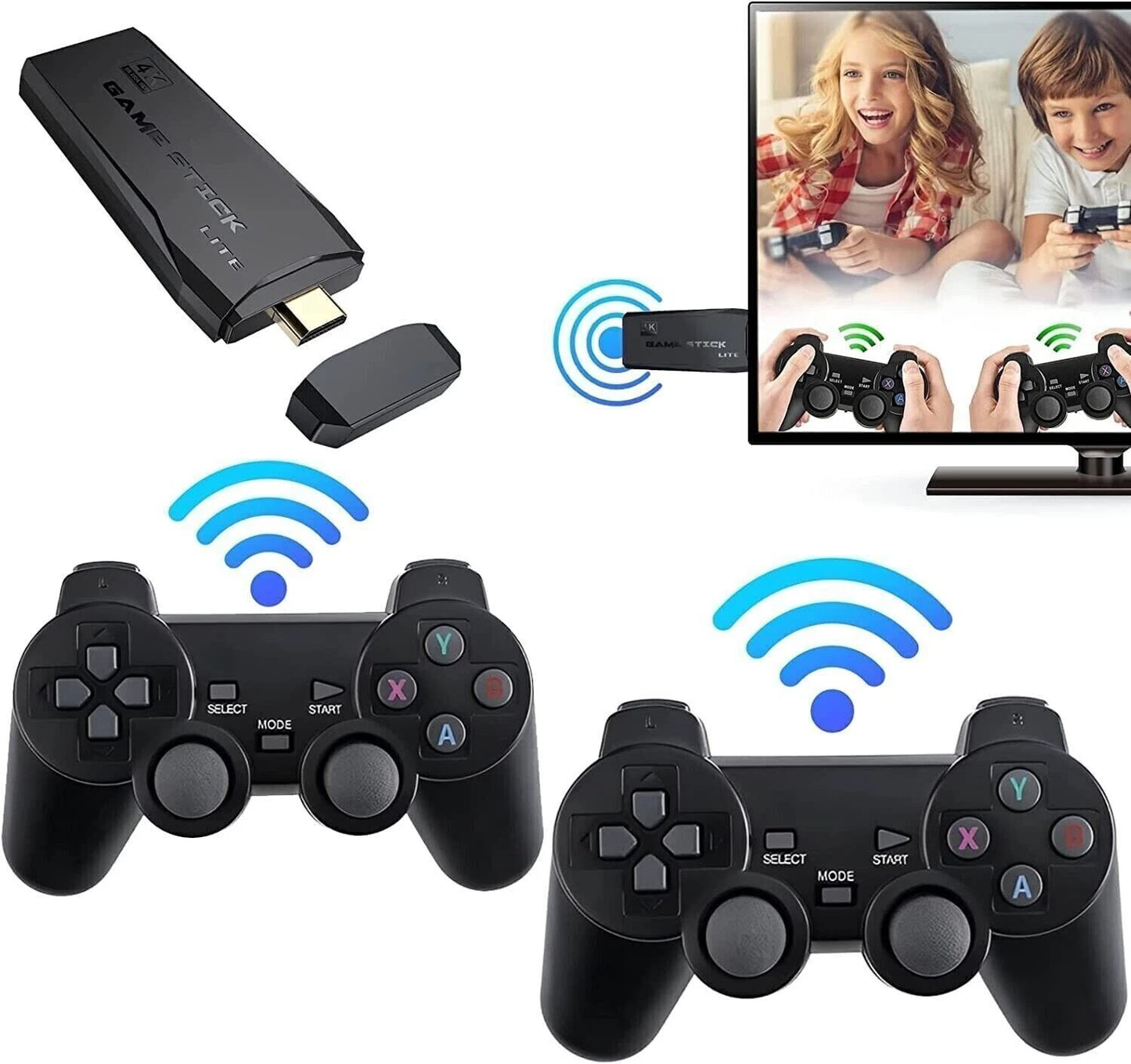 TV 64G Built-in 20000 Games Stick 2 Wireless Controller Gamepad 4K HD Video Game Console