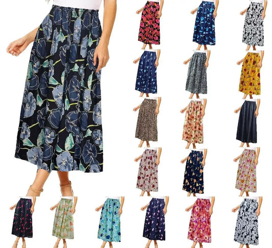 Women's Summer Skirt Elegant Floral Prints Elasticated Waist Lightweight & Comfy