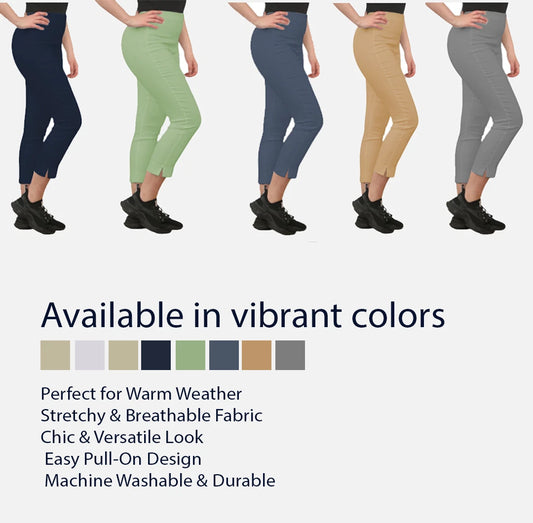 Women’s Capri Trousers 3/4 Length Summer Stretch Cropped Pants Ladies Bengaline