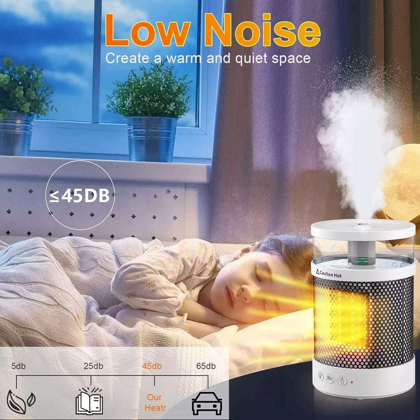 NEW - 2 IN 1 Mini Ceramic Fan Heater with Humidifier Low Energy Portable