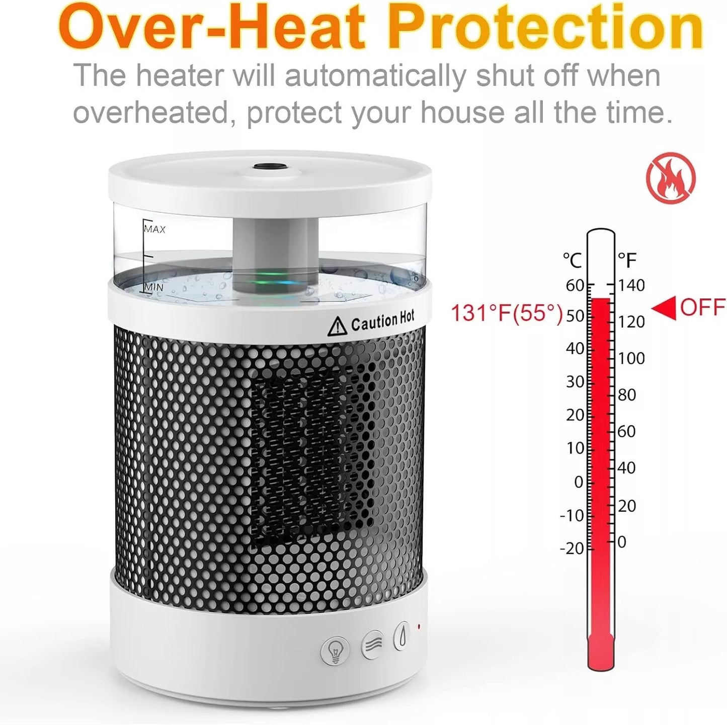 NEW - 2 IN 1 Mini Ceramic Fan Heater with Humidifier Low Energy Portable