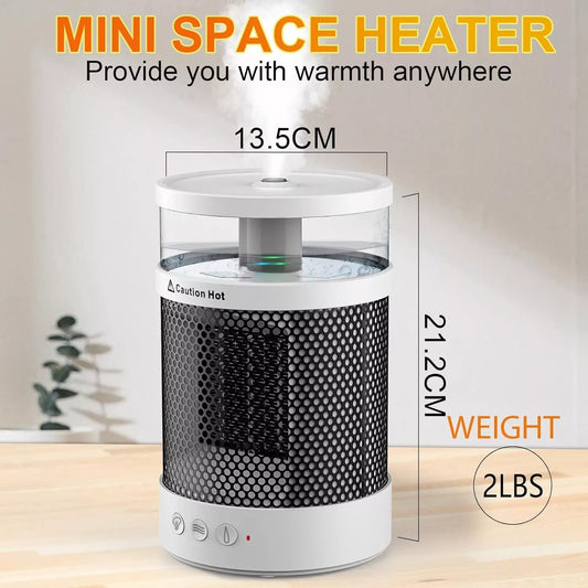 NEW -  2 IN 1 Mini Ceramic Fan Heater with Humidifier Low Energy Portable
