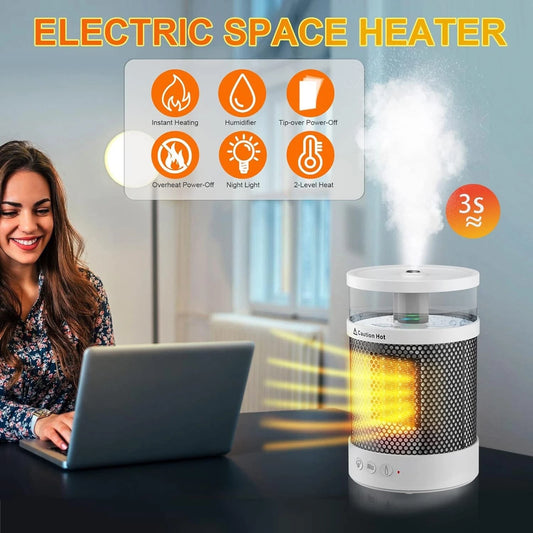 NEW -  2 IN 1 Mini Ceramic Fan Heater with Humidifier Low Energy Portable