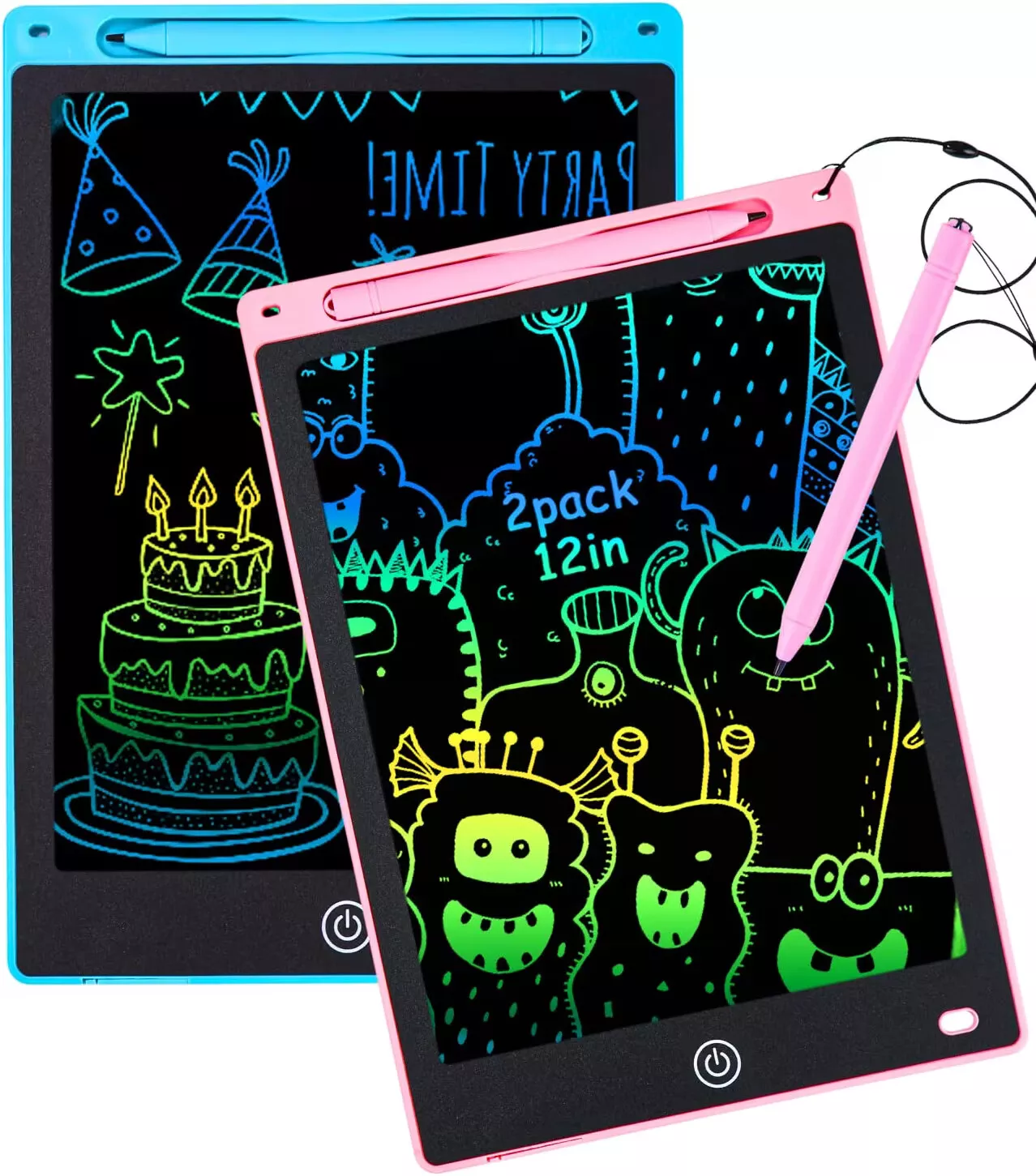 eBransa 2 Pack Pink & Blue LCD Writing Tablet, 12 Inch Drawing Board for Kids, Reusable Learning Pads Airplane Travel Toys for 3 & above Boys Girls Toddlers, Educational Doodle Scribbler for Gifts