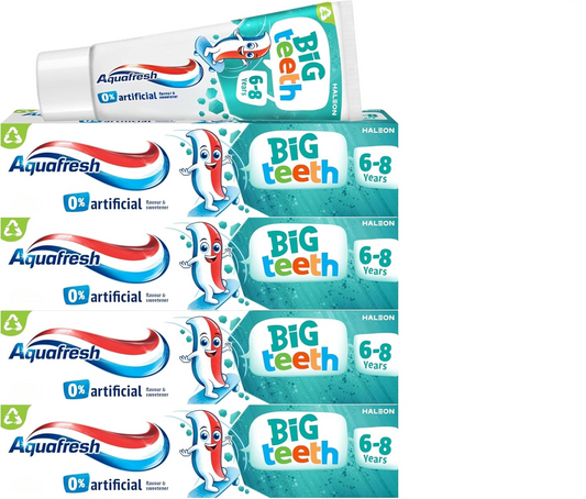 Kids Toothpaste - Aquafresh Big Teeth Fluoride Expert Protection for 6-8 Years Kids 0% Artificial Flavoured 50ml