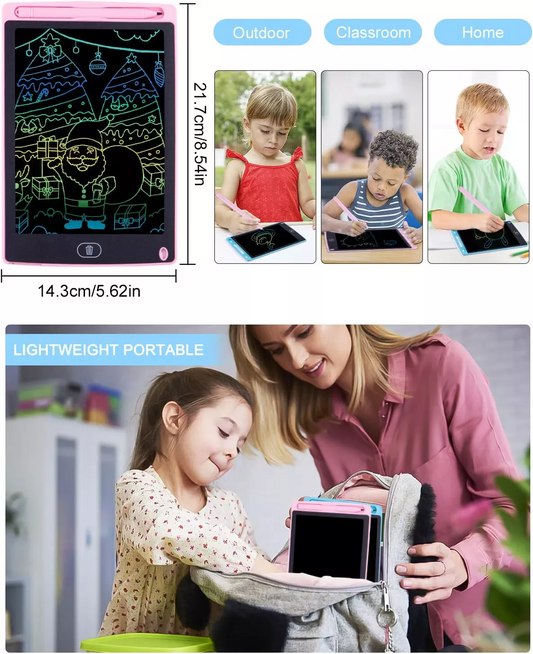 LCD Writing Tablet, 12 Inch Pink or Blue Drawing Board for Kids, Reusable Learning Pads Airplane Travel Toys for 3 4 5 6 Year Old Girls Toddlers, Educational Doodle Scribbler Gifts for Birthday