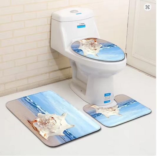 3 Piece Set Beach Shells Floor Mat Door Mat Bathroom Carpet Bathroom Carpets Toilet Seat Cover Floor Mat Bathroom Decor