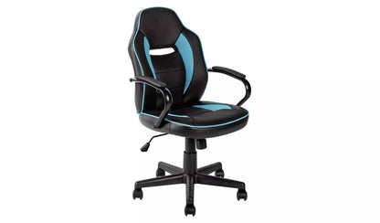 New - Argos Home Faux Leather Mid Back Gaming Chair - Blue & Black